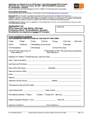 SP(A) Class and Type Rating Application and Report Form