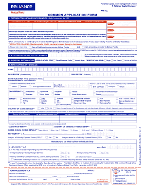 Reliance Mutual Fund Application Form