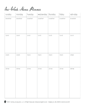 One-Week Menu Planner
