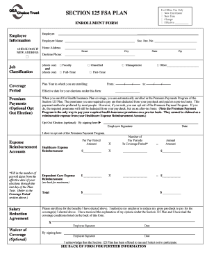 Section 125 FSA Plan Enrollment Form