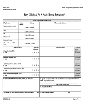 Hawaii Pre-K Health Record Supplement