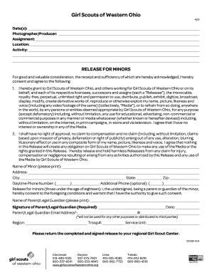 Girl Scouts of Western Ohio Release for Minors