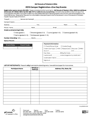 Girl Scouts of Western Ohio Camper Registration
