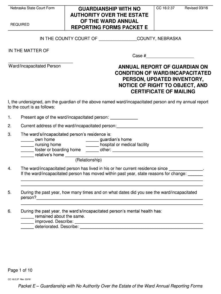 Fillable Online PACKET EGUARDIANSHIP WITH NO AUTHORITY OVER THE ESTATE Fax Email Print pdfFiller