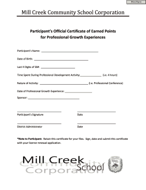 Professional Growth Certificate