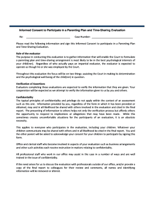 Informed Consent for Parenting Plan and Time-Sharing Evaluation