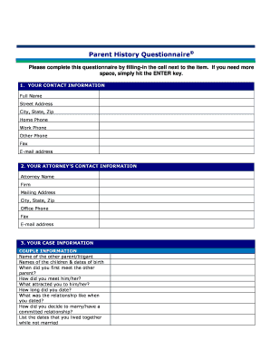 Parent History Questionnaire