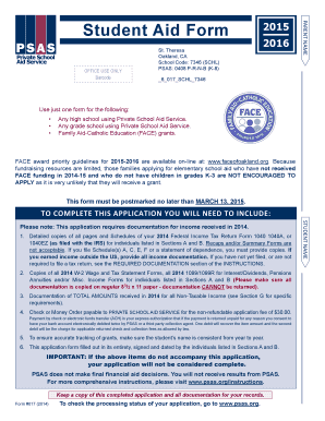 Student Aid Form 2015