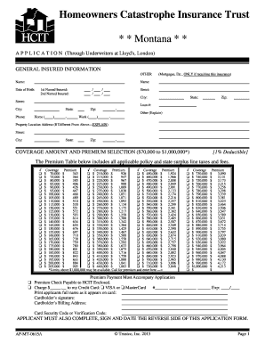 Montana Homeowners Catastrophe Insurance Application