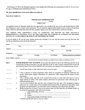 Nebraska Juror Qualification Form