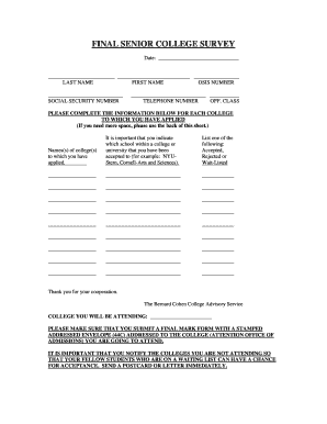 Senior College Application Survey Form
