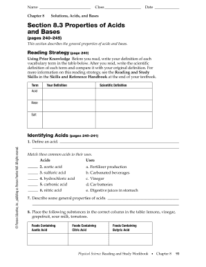 Acids and Bases Worksheet