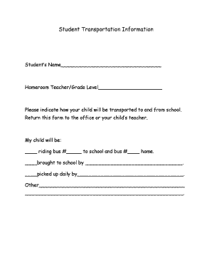 Student Transportation Information Form