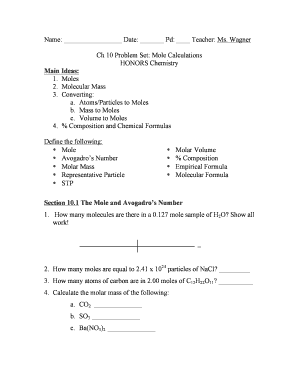 Honors Chemistry Problem Set