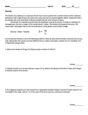 Density Calculation Worksheet