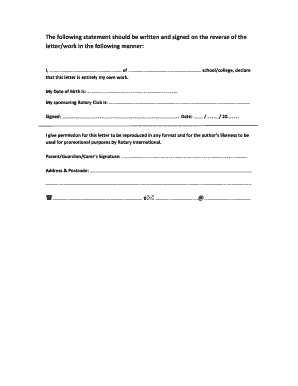 Rotary International Work Declaration Form