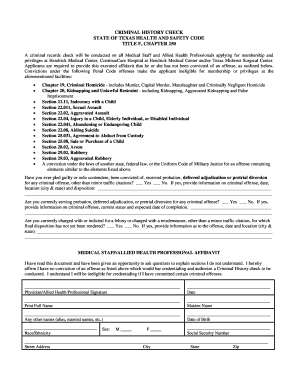 Texas Medical Staff Criminal History Check Affidavit