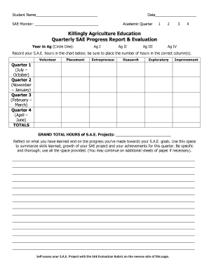 Quarterly SAE Progress Report & Evaluation