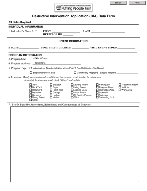 Restrictive Intervention Application Data Form