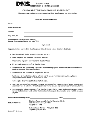 Illinois Child Care Telephone Billing Agreement