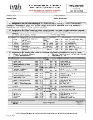 Solicitud del Programa Early Head Start/ Head Start