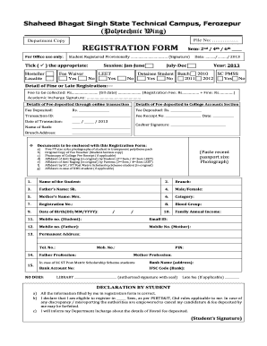 Shaheed Bhagat Singh State Technical Campus Registration Form