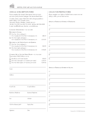 Heffel Fine Art Auction House Annual Subscription Form