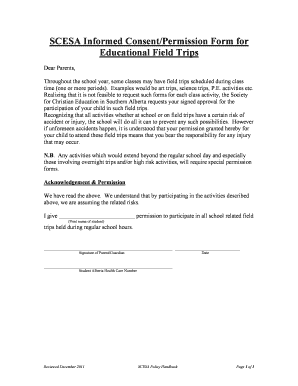 SCESA Informed Consent for Educational Field Trips
