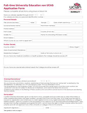 UK Non UCAS University Application Form