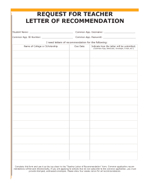 Teacher Letter of Recommendation Request Form