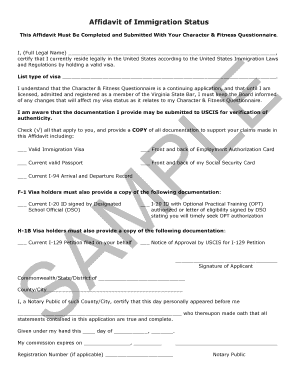 Affidavit of Immigration Status