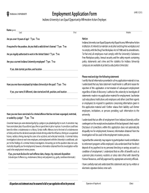 Indiana University Employment Application Form