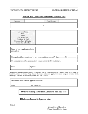 Motion and Order for Admission Pro Hac Vice
