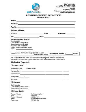 Golf Australia MYGolf Kit 2 Tax Invoice