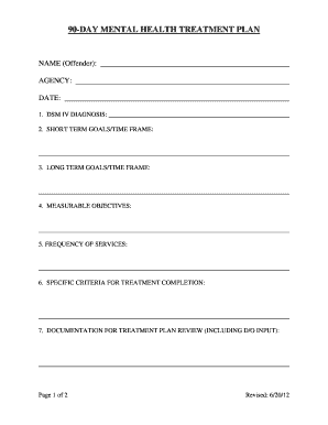 90-Day Mental Health Treatment Plan