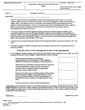 Nebraska Garnishment Instructions and Interrogatories