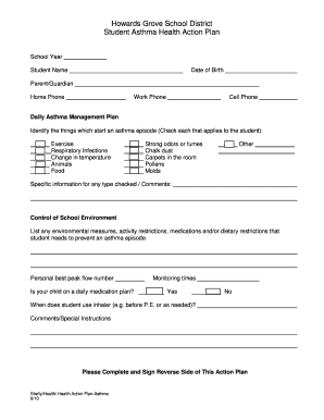 Student Asthma Health Action Plan