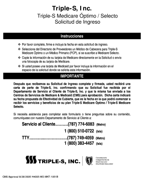 Solicitud de Ingreso Triple-S Medicare Óptimo / Selecto