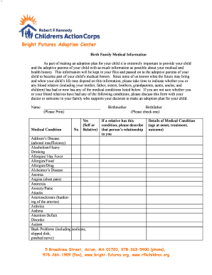 Birth Family Medical Information Form