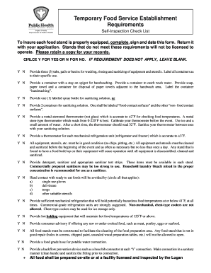 Temporary Food Service Establishment Self-Inspection Checklist