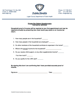 Private Pay Patient Dental Income Questionnaire