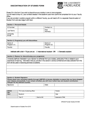 Discontinuation of Studies Form