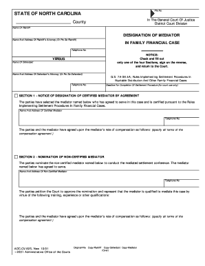 North Carolina Mediator Designation Form