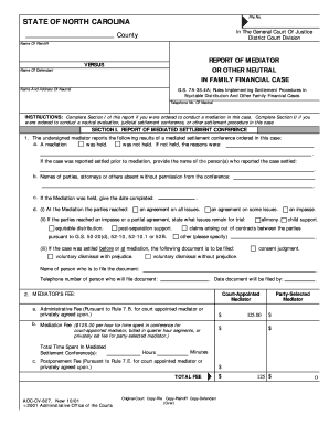 North Carolina Mediator Report