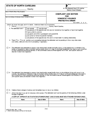 Domestic Violence Protective Order Complaint