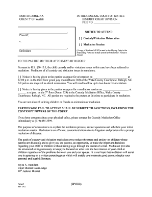 North Carolina Custody Mediation Notice