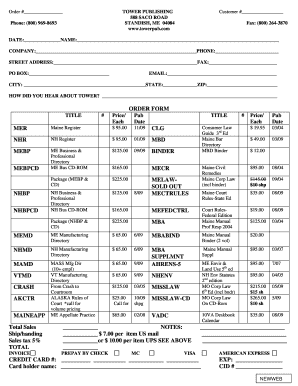 Tower Publishing Order Form