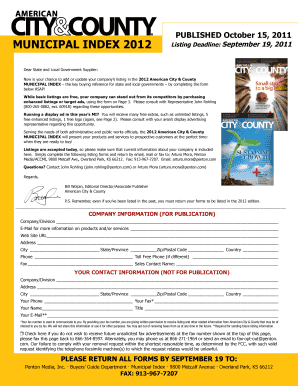 Municipal Index 2012 Listing Form