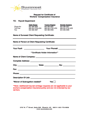 Request for Certificate of Workers’ Compensation Insurance