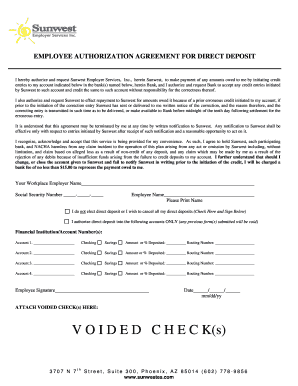 Employee Authorization Agreement for Direct Deposit